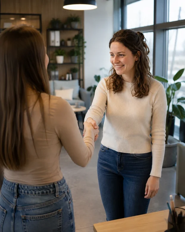 Recruiter welcoming a candidate to work in the Netherlands