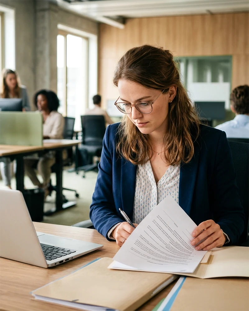 Legal Backoffice Employee checking documents