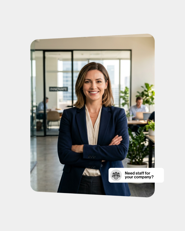 Smiling accountmanager standing in Solutions office agency in the Netherlands